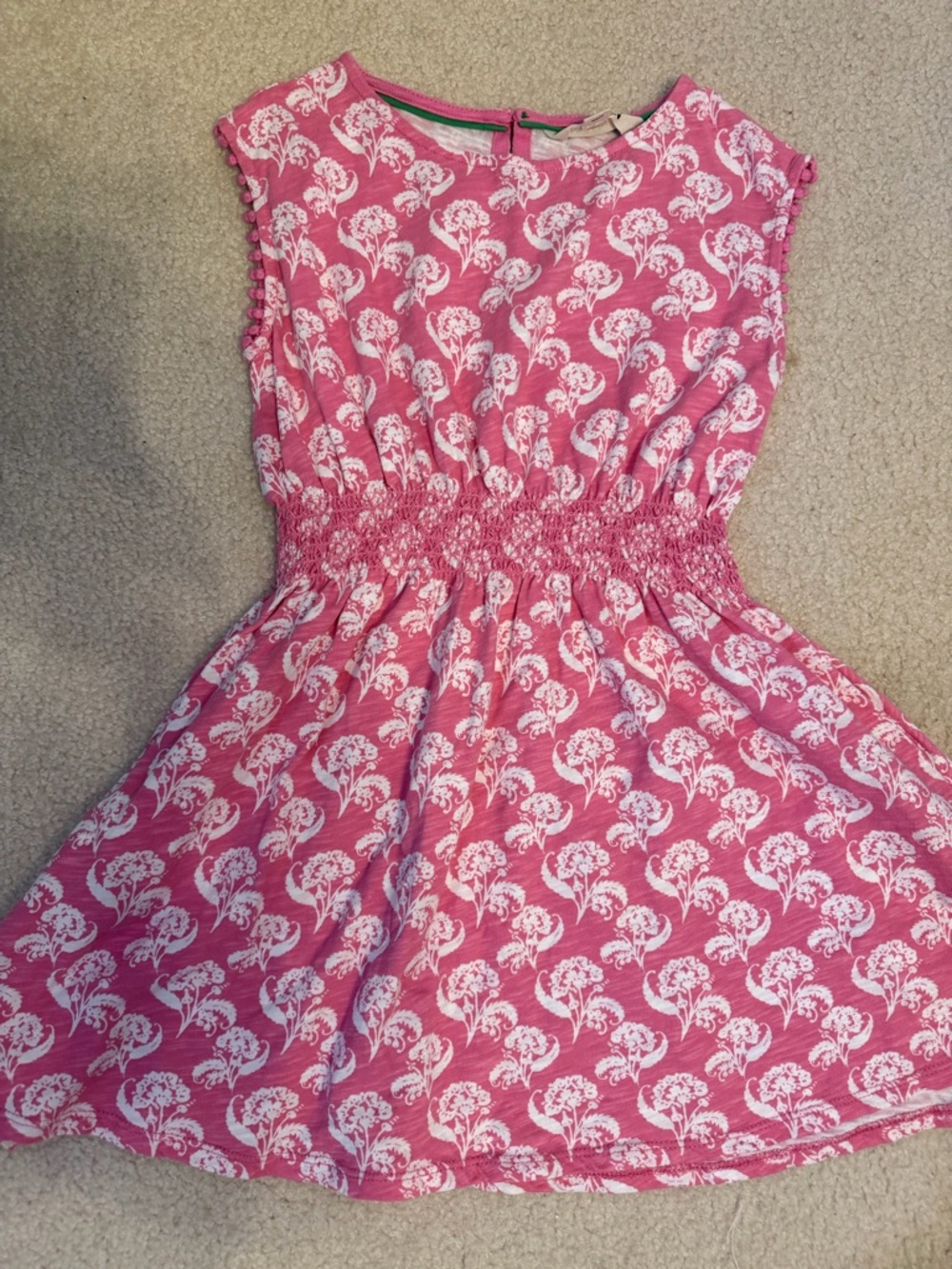 Boden Pink White Floral Smocked Waist Cotton Girls 7-8 Dress VGUC